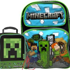 Minecraft Backpack and Creeper Lunch Bag Set - Brand New